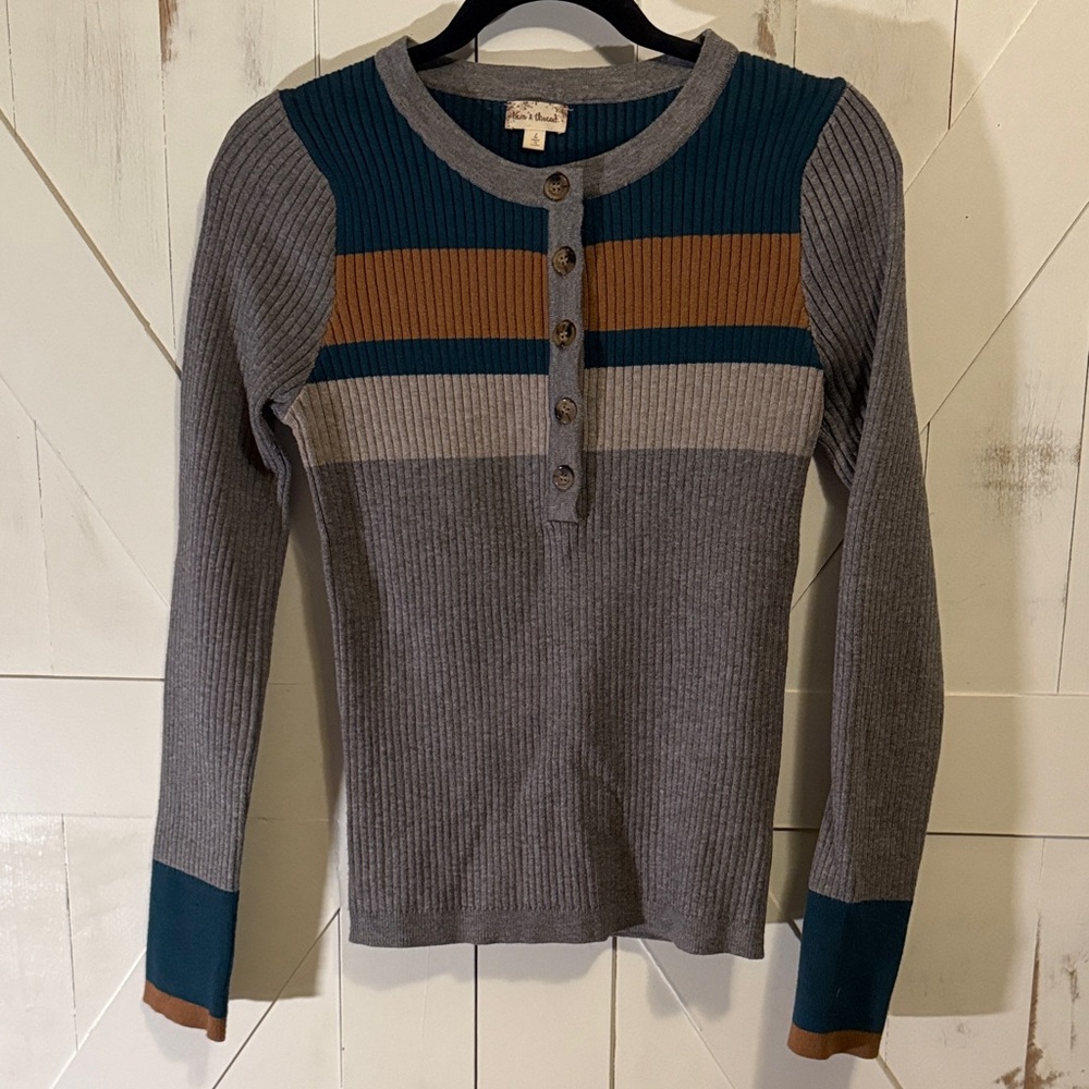 Hem & Thread Striped Ribbed Long Sleeve Sweater Top
